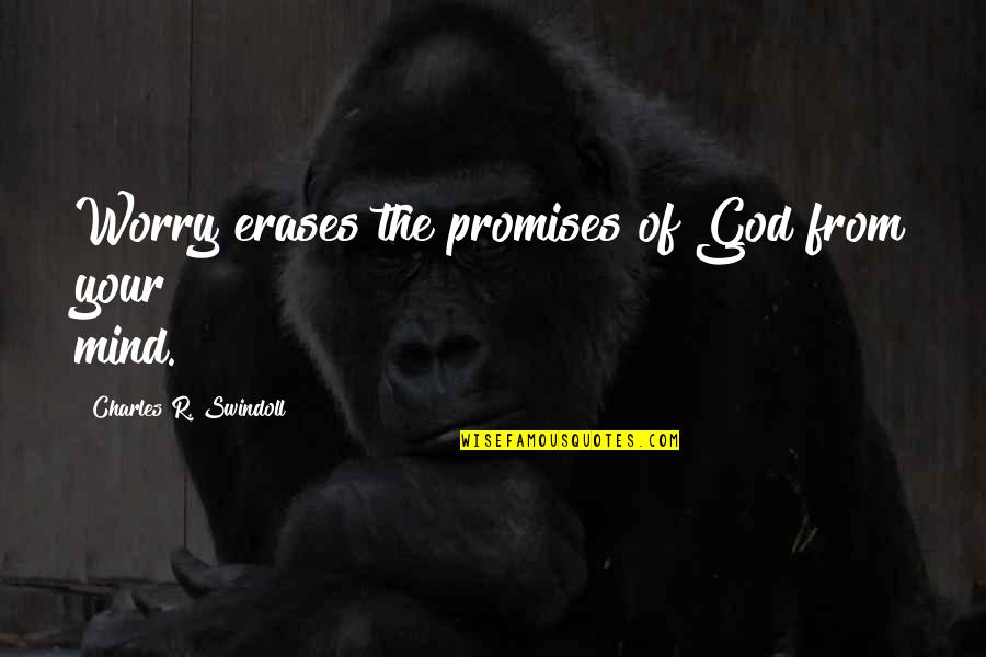 The Mind Of God Quotes By Charles R. Swindoll: Worry erases the promises of God from your