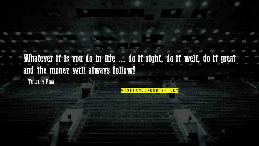 The Money Will Follow Quotes By Timothy Pina: Whatever it is you do in life ...