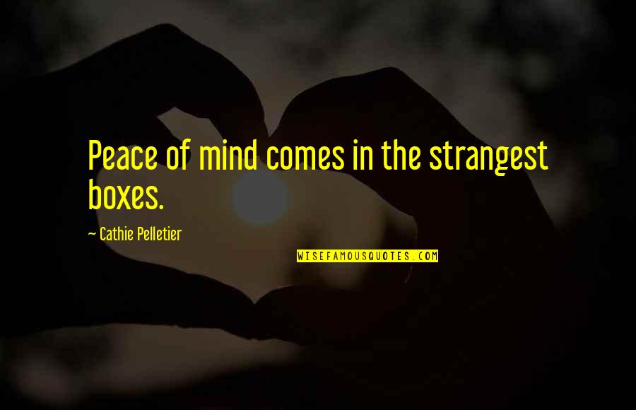 The Most Strangest Quotes By Cathie Pelletier: Peace of mind comes in the strangest boxes.