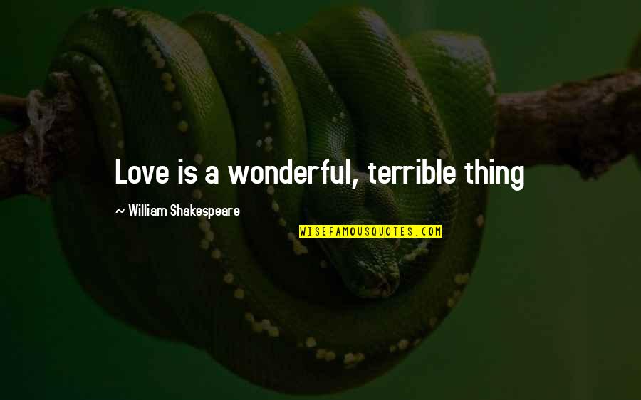 The Most Wonderful Love Quotes By William Shakespeare: Love is a wonderful, terrible thing