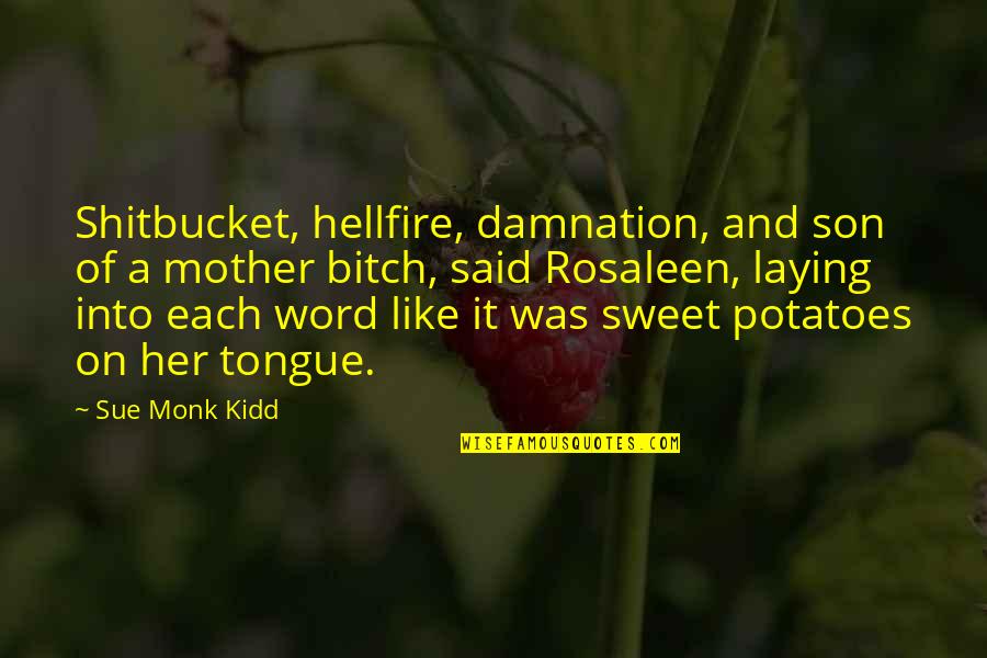 The Mother Tongue Quotes By Sue Monk Kidd: Shitbucket, hellfire, damnation, and son of a mother