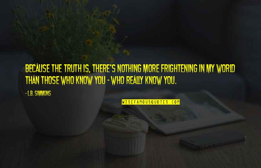 The Mountains By John Muir Quotes By L.B. Simmons: Because the truth is, there's nothing more frightening The Mountains By John Muir Quotes By L.B. Simmons: Because the truth is, there's nothing more frightening