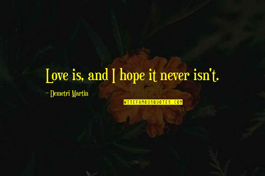 The Movie Foolish Quotes By Demetri Martin: Love is, and I hope it never isn't.