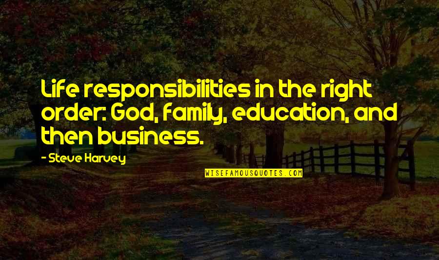 The Necessity Of Education Quotes By Steve Harvey: Life responsibilities in the right order: God, family,