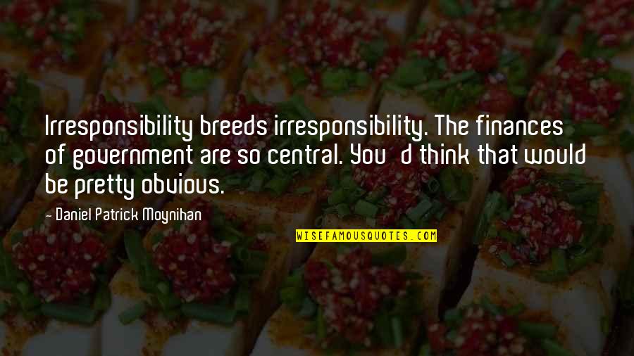 The Obvious Quotes By Daniel Patrick Moynihan: Irresponsibility breeds irresponsibility. The finances of government are The Obvious Quotes By Daniel Patrick Moynihan: Irresponsibility breeds irresponsibility. The finances of government are