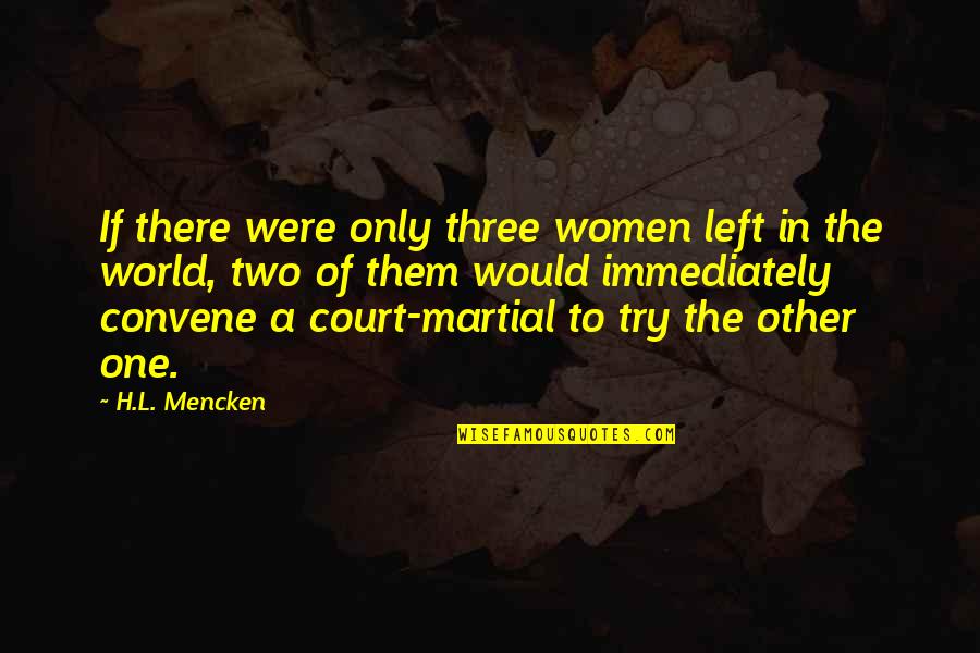 The Only One Trying Quotes By H.L. Mencken: If there were only three women left in