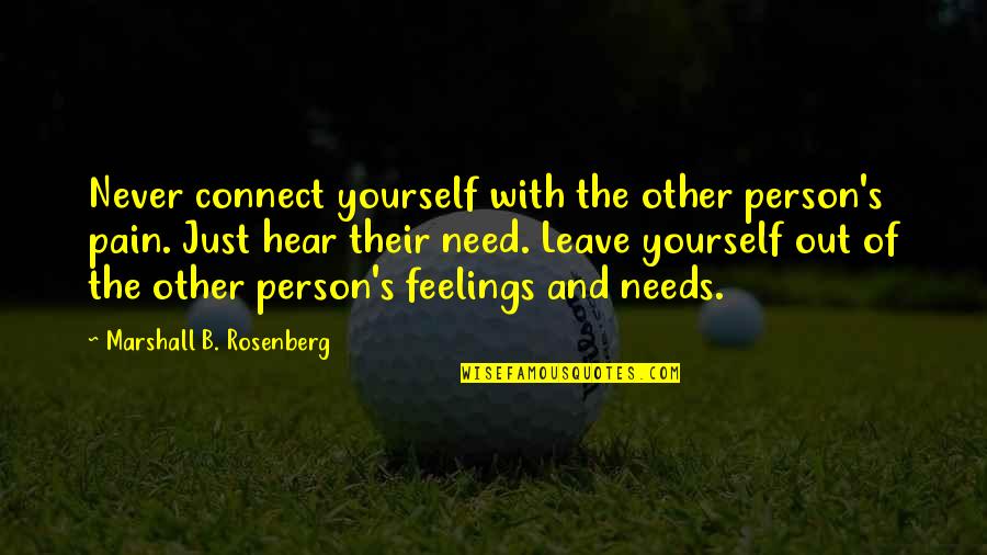 The Only Person You Need Is Yourself Quotes By Marshall B. Rosenberg: Never connect yourself with the other person's pain.