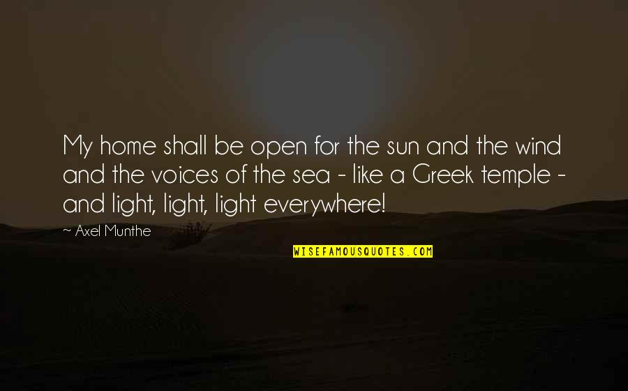 The Open Sea Quotes By Axel Munthe: My home shall be open for the sun