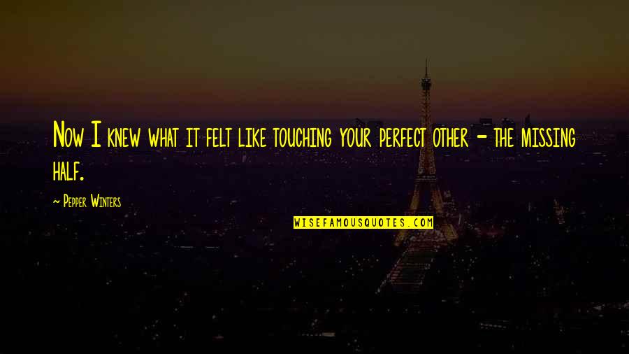 The Other Half Quotes By Pepper Winters: Now I knew what it felt like touching