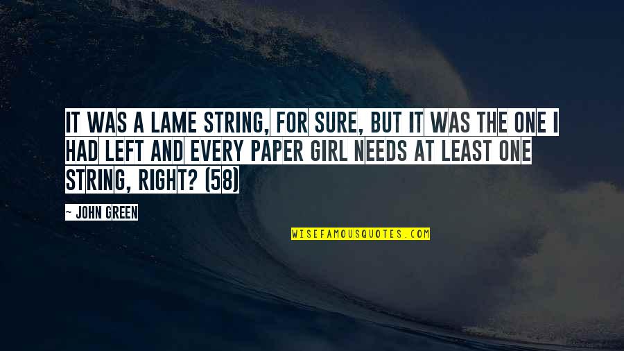 The Paper Quotes By John Green: It was a lame string, for sure, but The Paper Quotes By John Green: It was a lame string, for sure, but