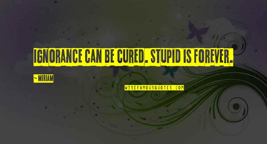 The Person You Love Hurting You Quotes By Miriam: Ignorance can be cured. Stupid is forever.