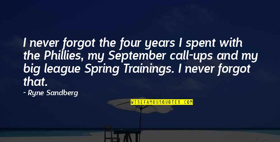 The Phillies Quotes By Ryne Sandberg: I never forgot the four years I spent The Phillies Quotes By Ryne Sandberg: I never forgot the four years I spent