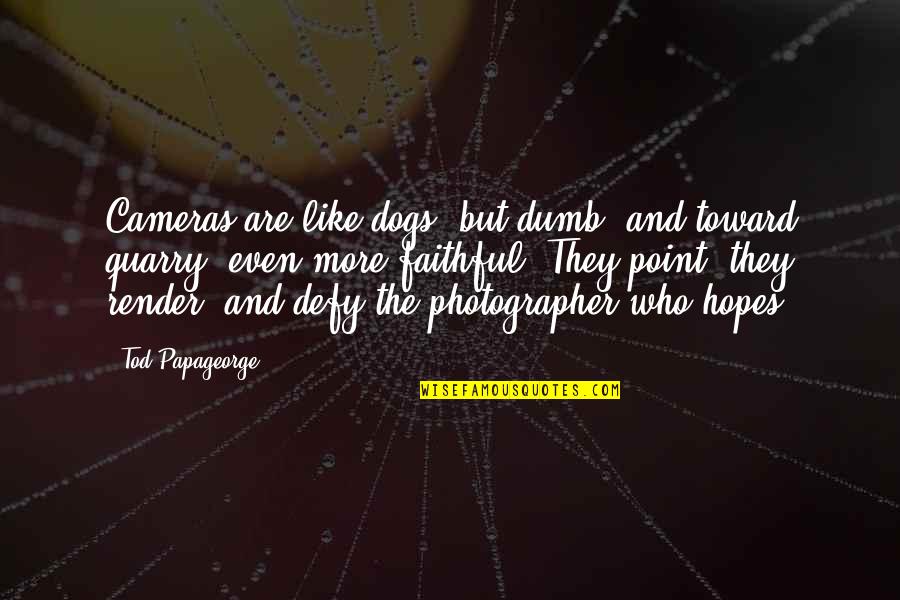 The Photographer Quotes By Tod Papageorge: Cameras are like dogs, but dumb, and toward