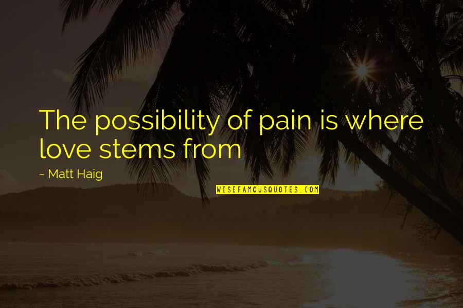 The Possibility Of Quotes By Matt Haig: The possibility of pain is where love stems