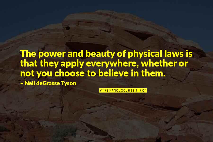 The Power To Choose Quotes By Neil DeGrasse Tyson: The power and beauty of physical laws is