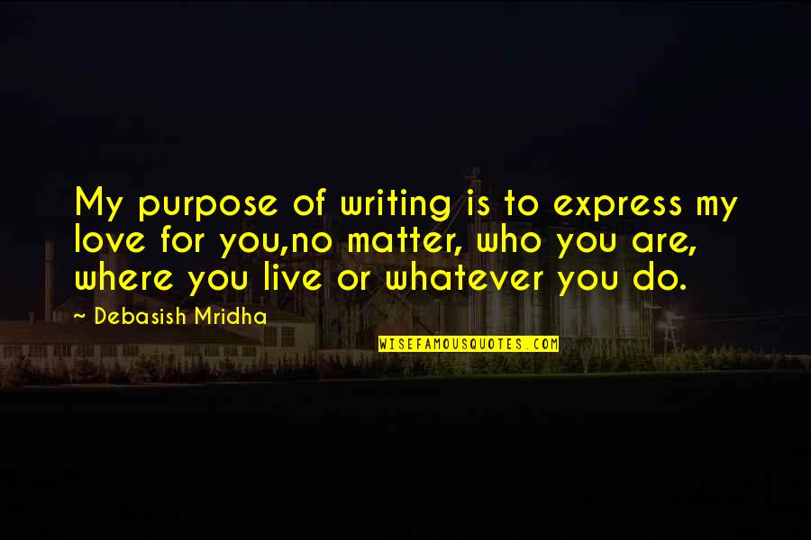 The Purpose Of Writing Quotes By Debasish Mridha: My purpose of writing is to express my