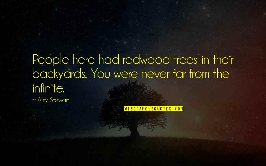 The Redwoods Quotes By Amy Stewart: People here had redwood trees in their backyards. The Redwoods Quotes By Amy Stewart: People here had redwood trees in their backyards.