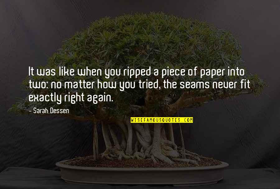 The Right Fit Quotes By Sarah Dessen: It was like when you ripped a piece