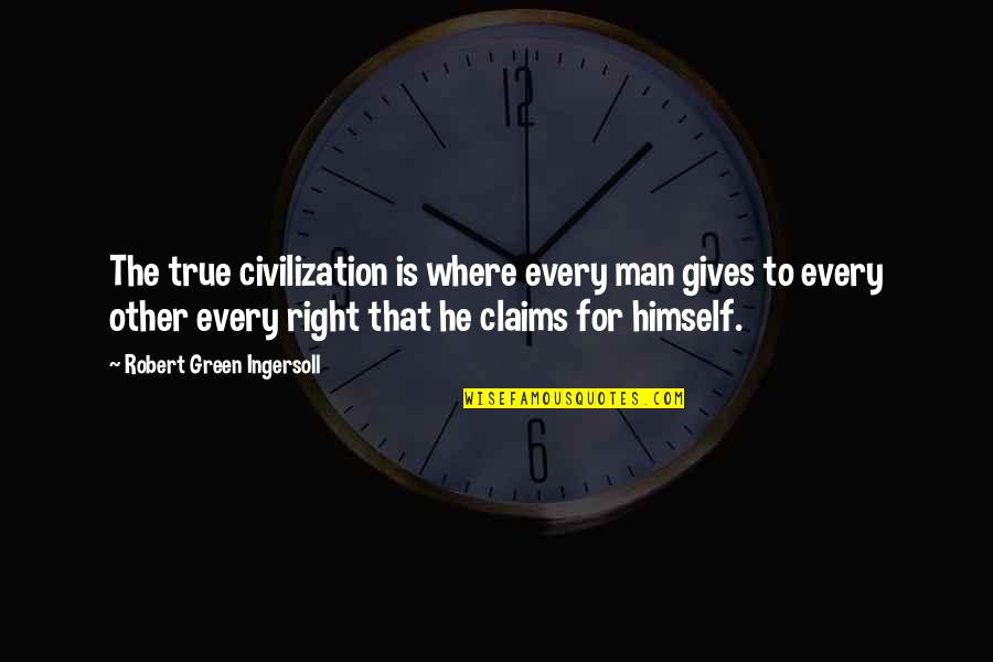 The Right Man Quotes By Robert Green Ingersoll: The true civilization is where every man gives