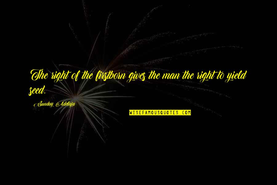 The Right Man Quotes By Sunday Adelaja: The right of the firstborn gives the man The Right Man Quotes By Sunday Adelaja: The right of the firstborn gives the man