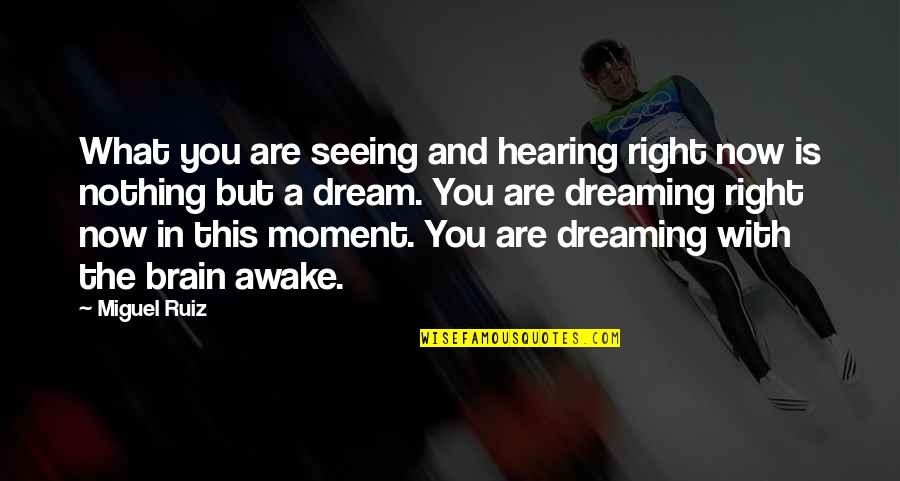 The Right Moment Quotes By Miguel Ruiz: What you are seeing and hearing right now The Right Moment Quotes By Miguel Ruiz: What you are seeing and hearing right now