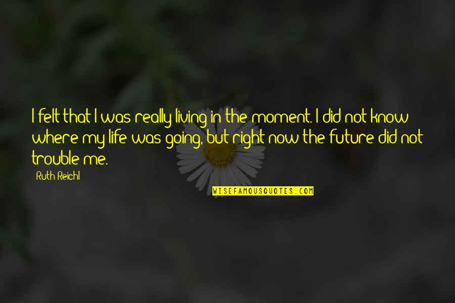 The Right Moment Quotes By Ruth Reichl: I felt that I was really living in The Right Moment Quotes By Ruth Reichl: I felt that I was really living in