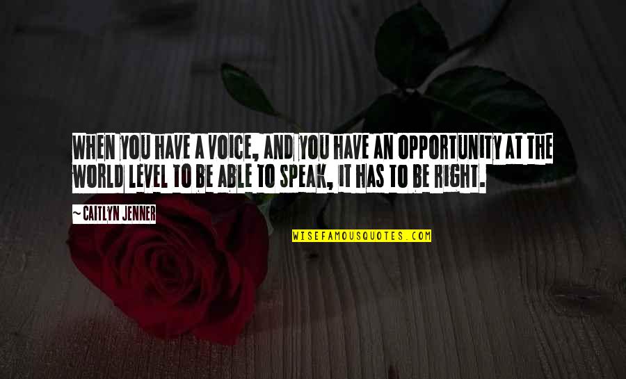The Right Opportunity Quotes By Caitlyn Jenner: When you have a voice, and you have The Right Opportunity Quotes By Caitlyn Jenner: When you have a voice, and you have