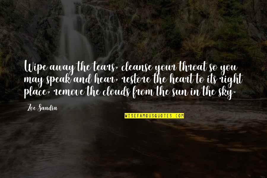 The Right Place Quotes By Zoe Saadia: Wipe away the tears, cleanse your throat so