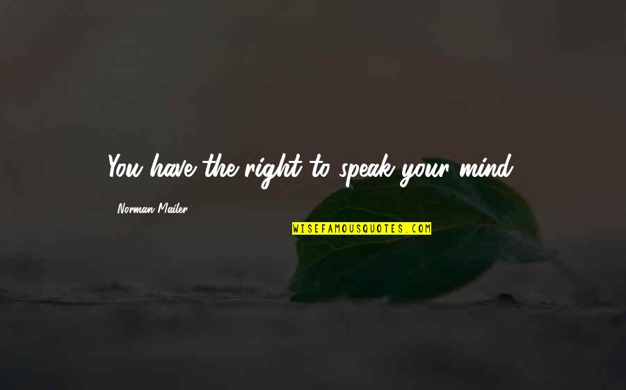 The Right To Speak Quotes By Norman Mailer: You have the right to speak your mind.