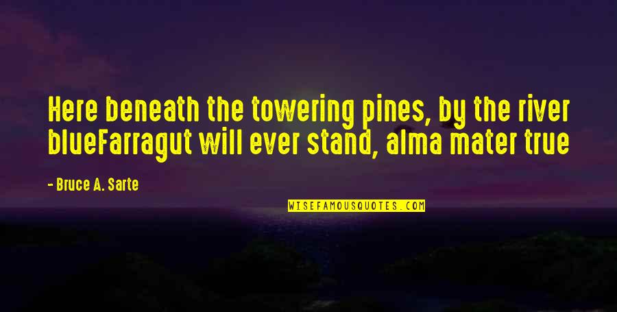 The River Quotes By Bruce A. Sarte: Here beneath the towering pines, by the river The River Quotes By Bruce A. Sarte: Here beneath the towering pines, by the river