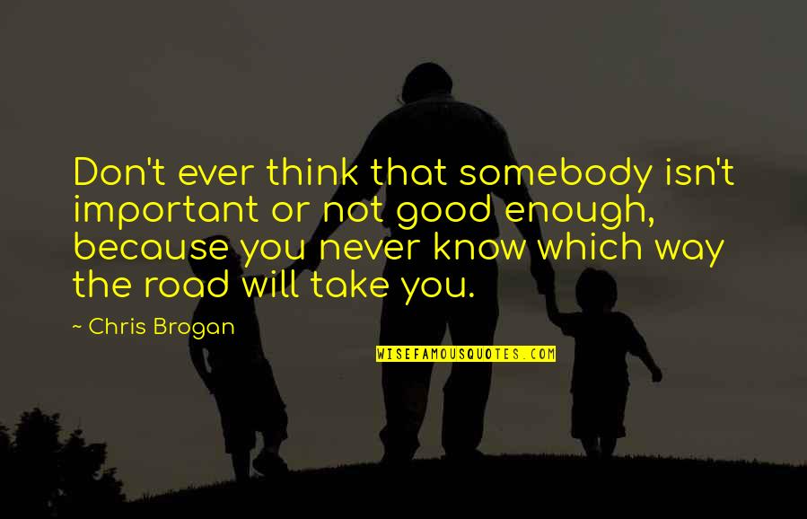 The Road Most Important Quotes By Chris Brogan: Don't ever think that somebody isn't important or