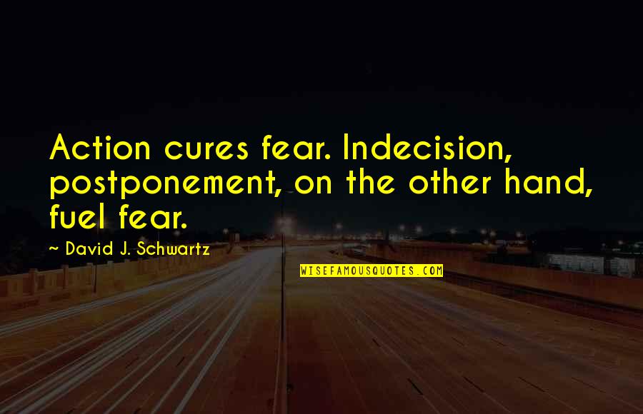 The Schwartz Quotes By David J. Schwartz: Action cures fear. Indecision, postponement, on the other The Schwartz Quotes By David J. Schwartz: Action cures fear. Indecision, postponement, on the other