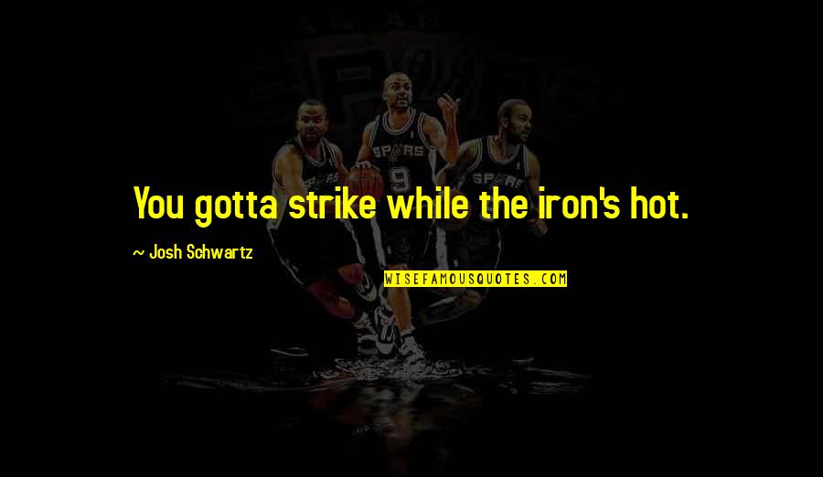 The Schwartz Quotes By Josh Schwartz: You gotta strike while the iron's hot. The Schwartz Quotes By Josh Schwartz: You gotta strike while the iron's hot.