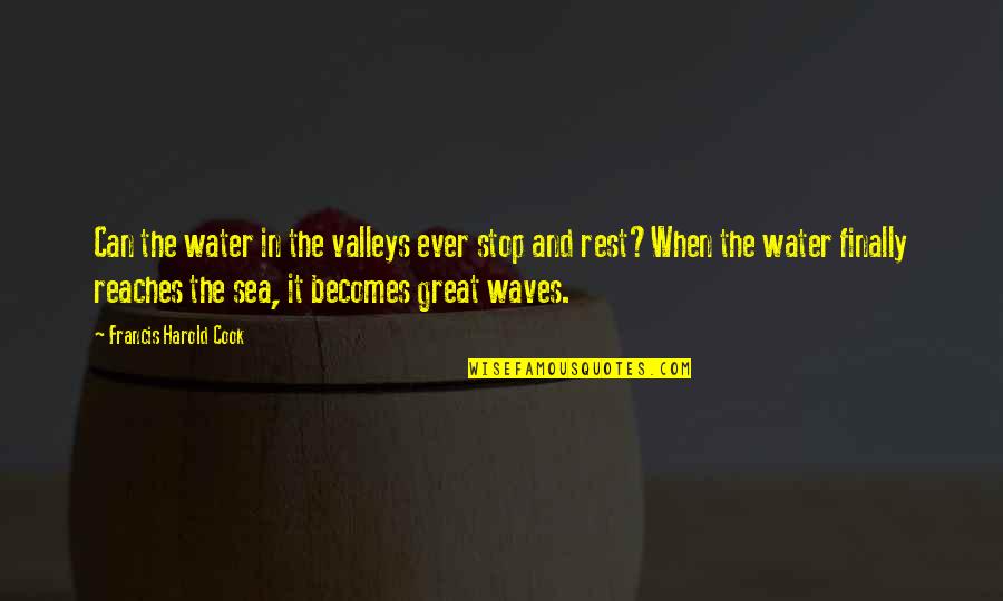 The Sea Waves Quotes By Francis Harold Cook: Can the water in the valleys ever stop