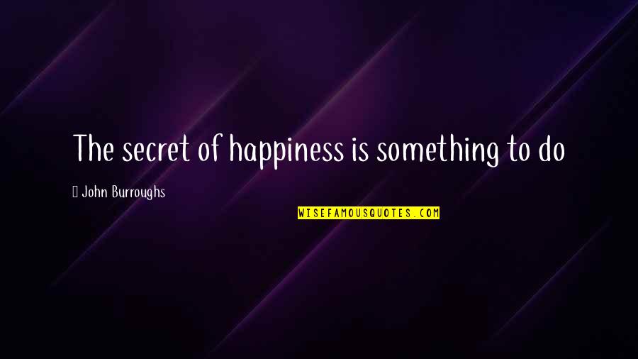 The Secret To Happiness Quotes By John Burroughs: The secret of happiness is something to do