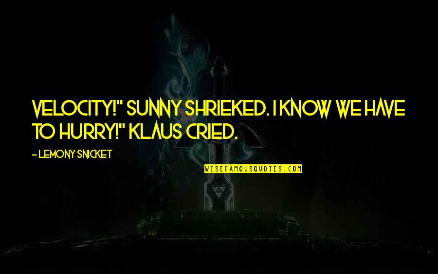 The Series Of Unfortunate Events Quotes By Lemony Snicket: Velocity!" Sunny shrieked. I know we have to