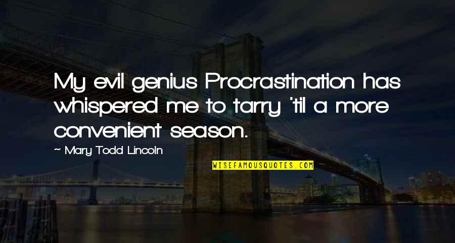 The Sheepdog Quotes By Mary Todd Lincoln: My evil genius Procrastination has whispered me to