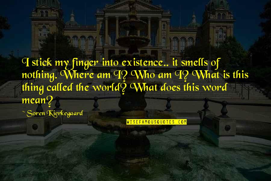 The Smell Quotes By Soren Kierkegaard: I stick my finger into existence.. it smells