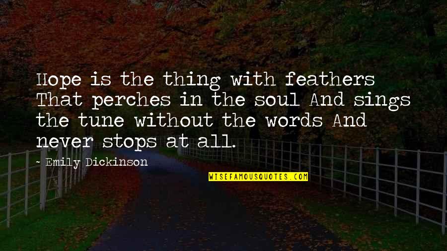 The Soul In Words Quotes By Emily Dickinson: Hope is the thing with feathers That perches