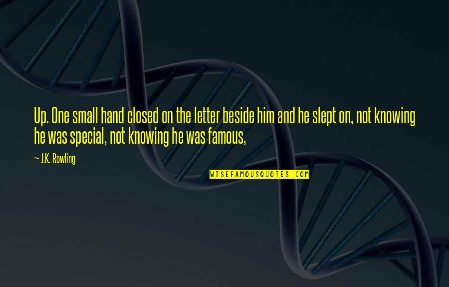 The Special One Quotes By J.K. Rowling: Up. One small hand closed on the letter
