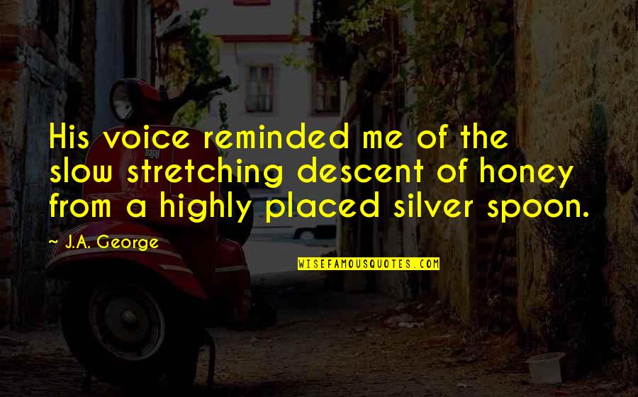 The Spoon Quotes By J.A. George: His voice reminded me of the slow stretching The Spoon Quotes By J.A. George: His voice reminded me of the slow stretching