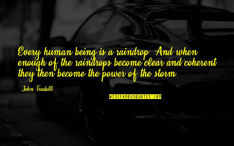 The Storm Being Over Quotes By John Trudell: Every human being is a raindrop. And when The Storm Being Over Quotes By John Trudell: Every human being is a raindrop. And when