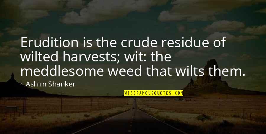 The Storm Clearing Quotes By Ashim Shanker: Erudition is the crude residue of wilted harvests; The Storm Clearing Quotes By Ashim Shanker: Erudition is the crude residue of wilted harvests;
