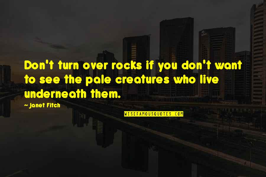 The Story So Far Song Quotes By Janet Fitch: Don't turn over rocks if you don't want The Story So Far Song Quotes By Janet Fitch: Don't turn over rocks if you don't want
