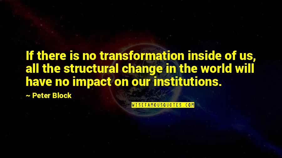 The Strange And Unusual Quotes By Peter Block: If there is no transformation inside of us,