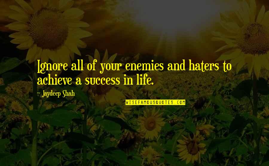 The Struggle To Success Quotes By Jaydeep Shah: Ignore all of your enemies and haters to