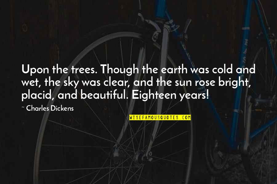 The Sun And Sky Quotes By Charles Dickens: Upon the trees. Though the earth was cold The Sun And Sky Quotes By Charles Dickens: Upon the trees. Though the earth was cold