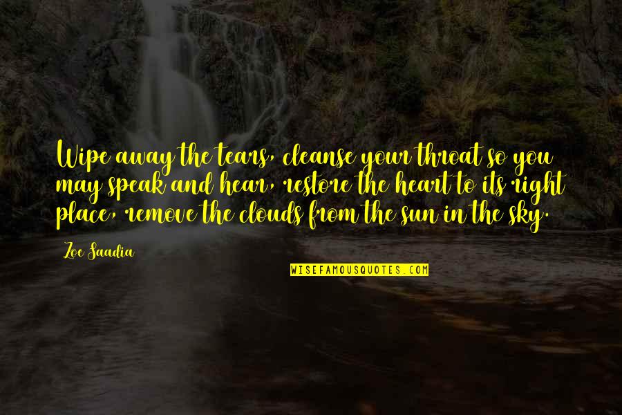 The Sun And Sky Quotes By Zoe Saadia: Wipe away the tears, cleanse your throat so The Sun And Sky Quotes By Zoe Saadia: Wipe away the tears, cleanse your throat so