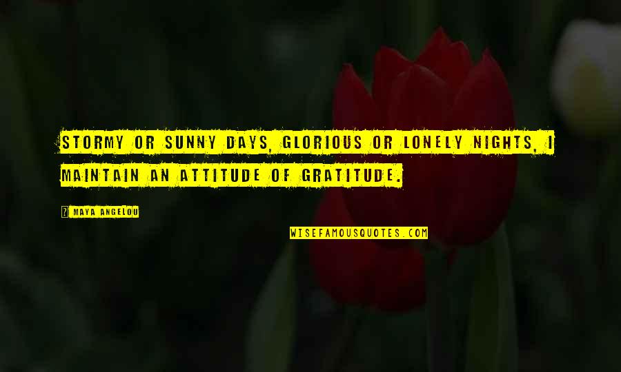 The Sunny Days Quotes By Maya Angelou: Stormy or sunny days, glorious or lonely nights,