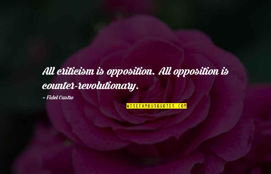 The Texas Chainsaw Massacre Quotes By Fidel Castro: All criticism is opposition. All opposition is counter-revolutionary.